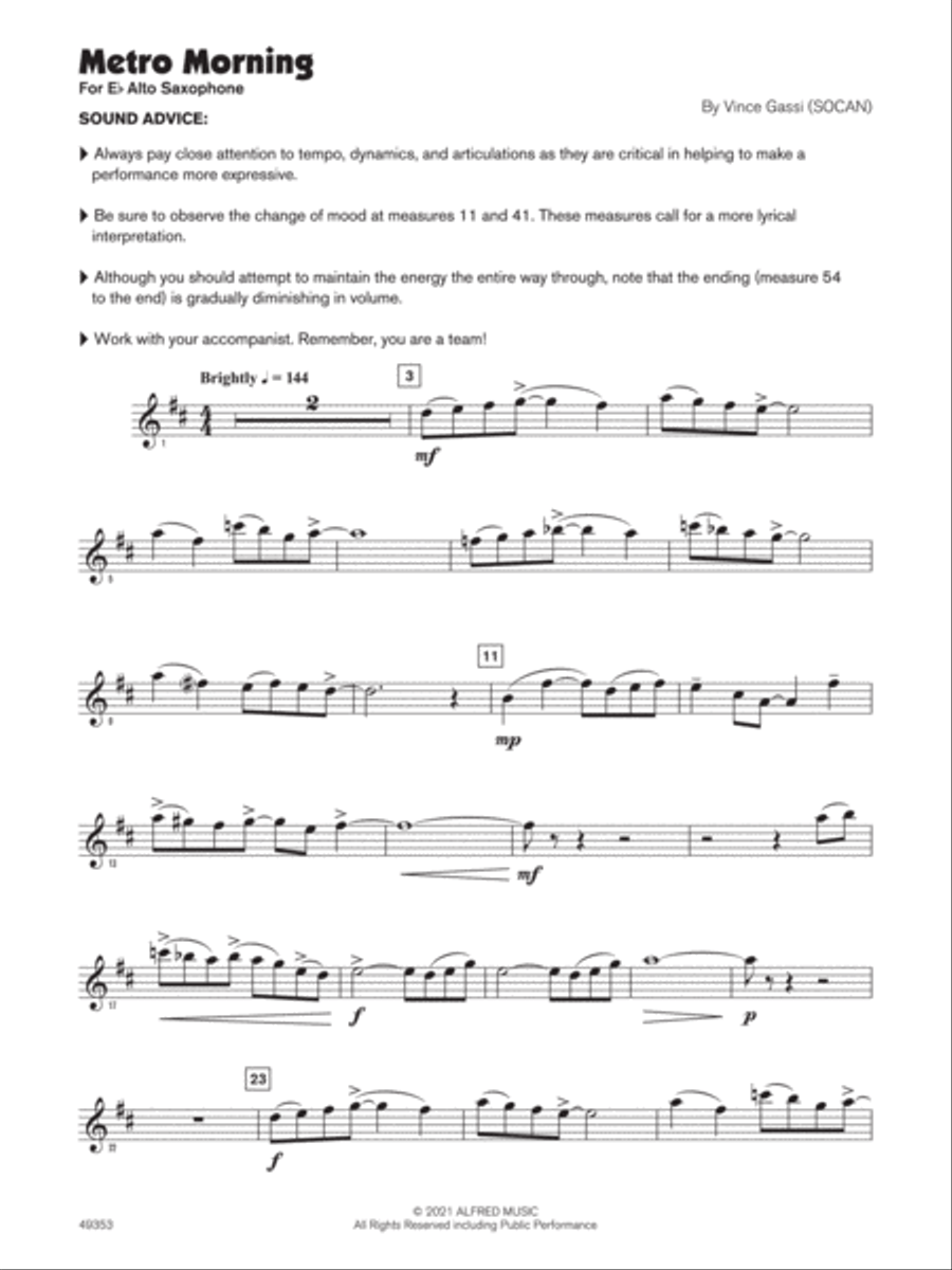Metro Morning (Sound Innovations Soloist, Alto Sax) Small Ensemble scores gallery preview page 2