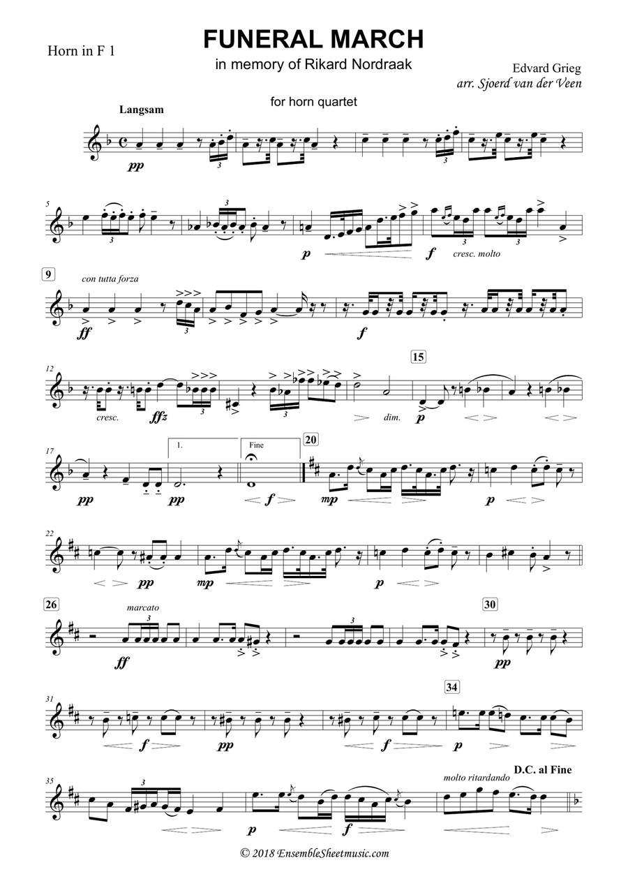 Funeral March in memory if Rikard Nordraak Brass Quartet scores gallery preview page 4