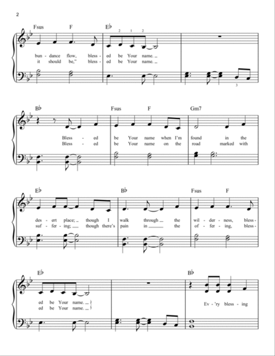 Blessed Be Your Name Easy Piano scores gallery preview page 2
