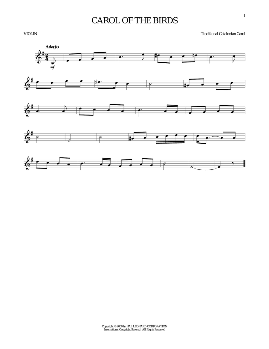 Carol Of The Birds Carol Of The Birds Violin Solo scores gallery preview page 1