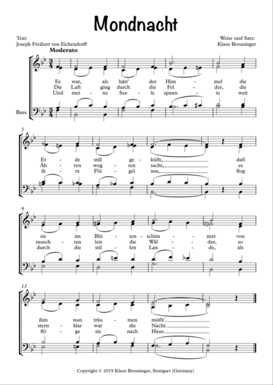 Mondnacht (Es war als hätt' der Himmel) 4-Part scores gallery preview page 1