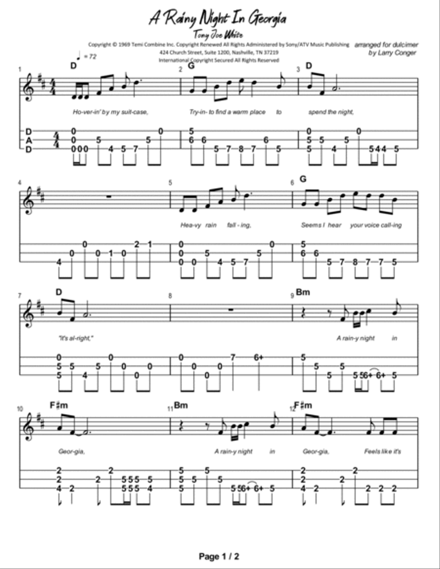 A Rainy Night In Georgia Dulcimer scores gallery preview page 2