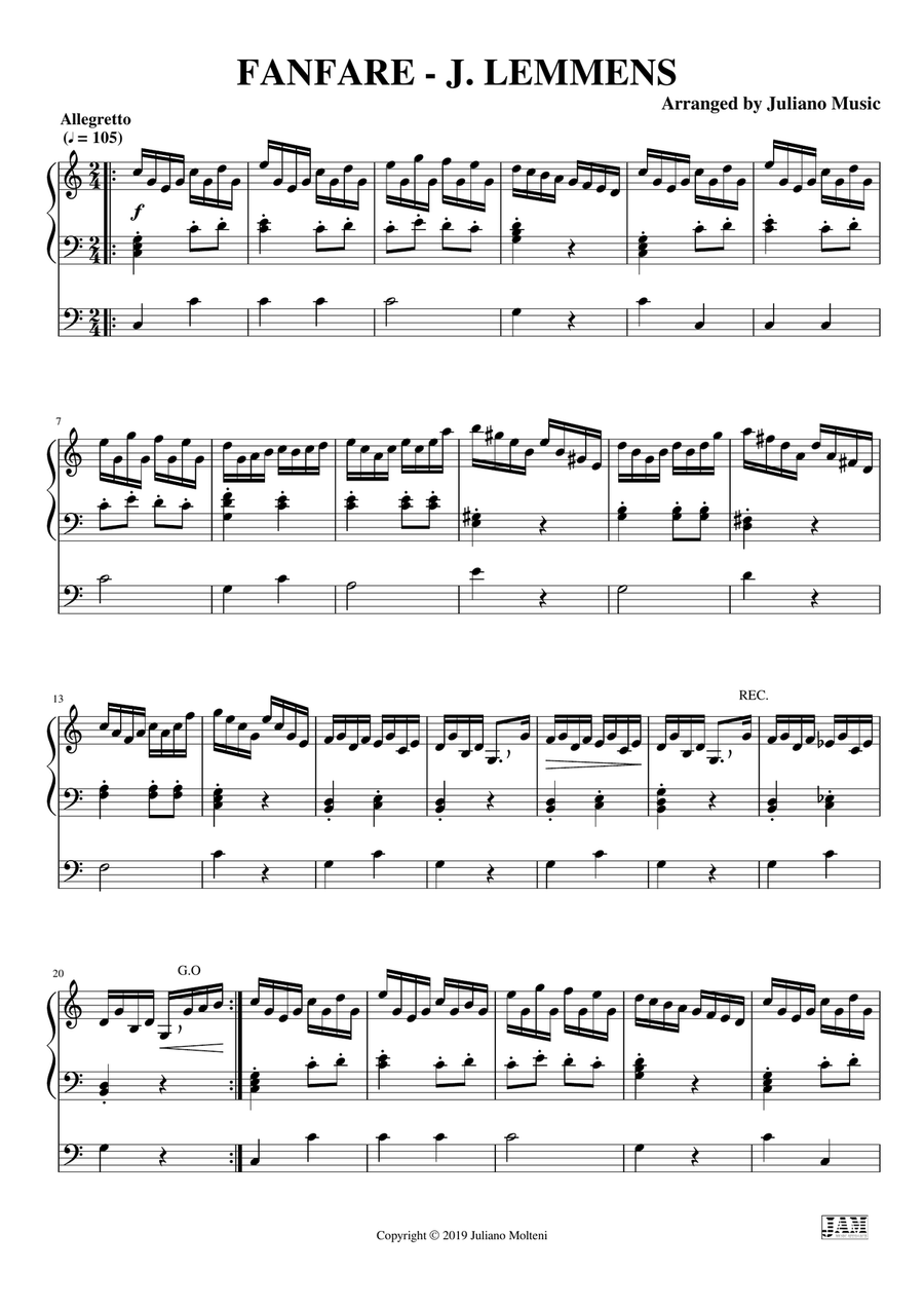 FANFARE (EASY ORGAN - C VERSION) - J. LEMMENS Organ Solo scores gallery preview page 3