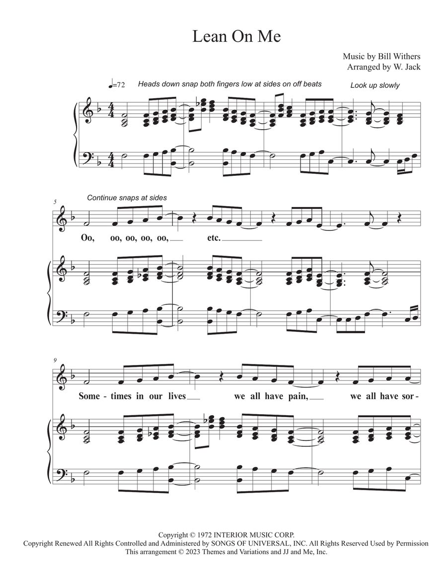 Lean On Me Unison Choir scores gallery preview page 1