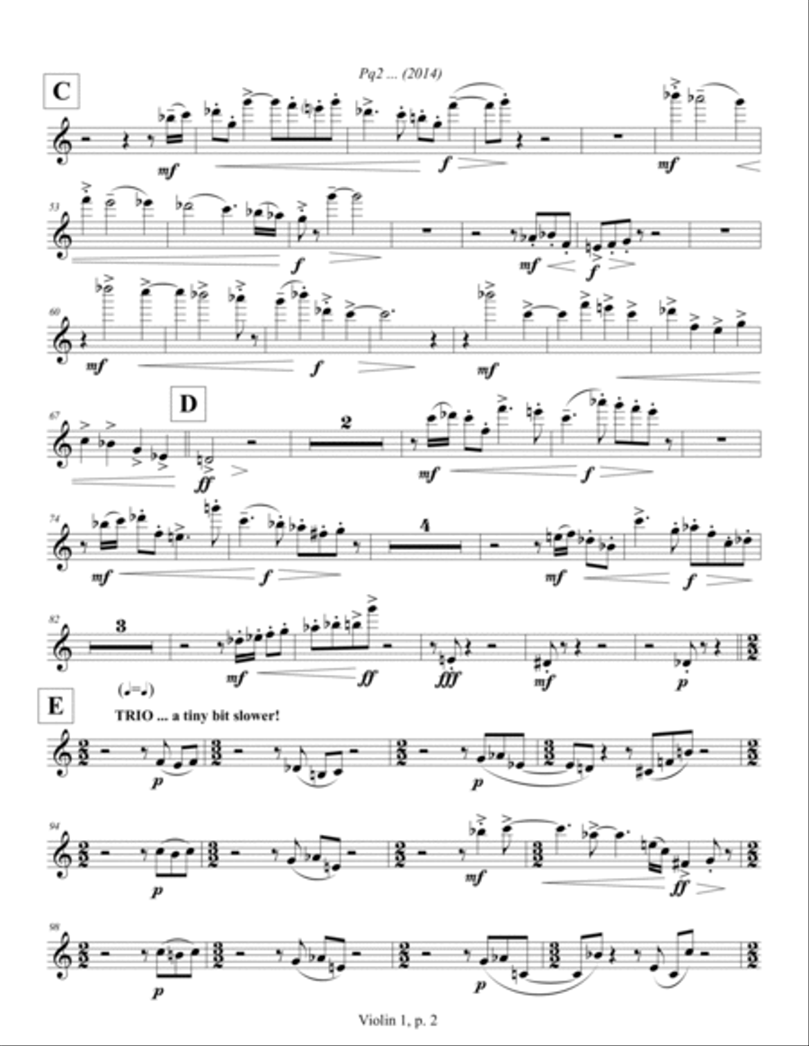 Pq2 ... (2014) for piano and string quartet, violin 1 part Piano Quintet scores gallery preview page 2