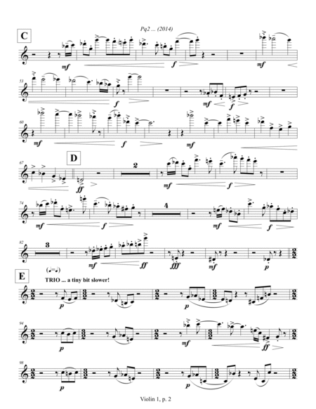 Pq2 ... (2014) for piano and string quartet, violin 1 part