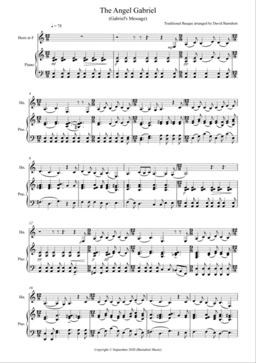 The Angel Gabriel for Horn in F and Piano Piano scores gallery preview page 1