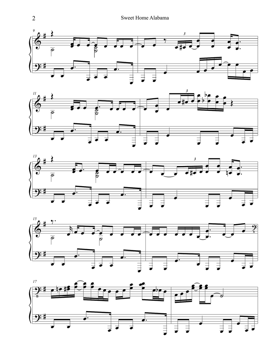 Sweet Home Alabama Sweet Home Alabama Piano Solo scores gallery preview page 2