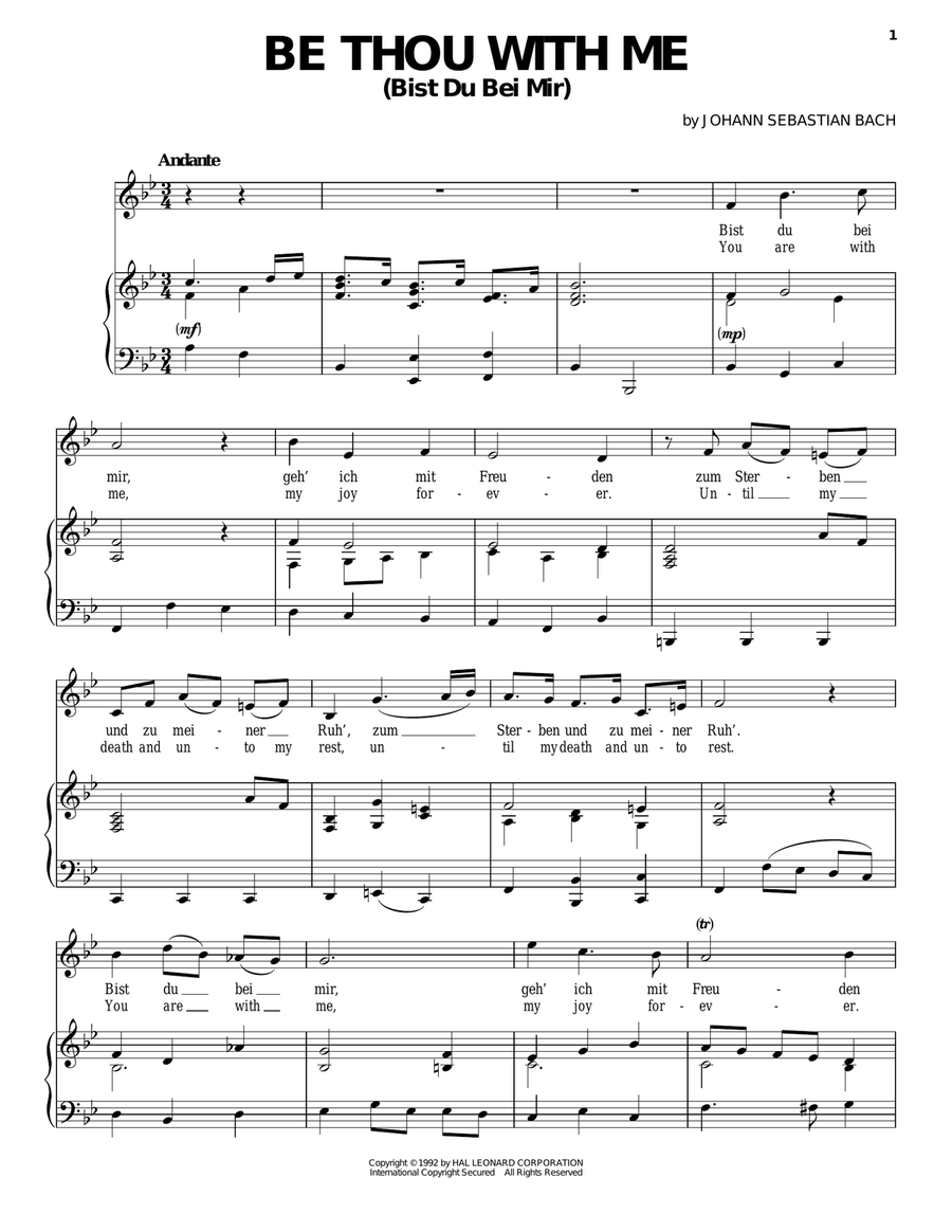 Bist Du Bei Mir (You Are With Me) Piano, Vocal, Guitar scores gallery preview page 1