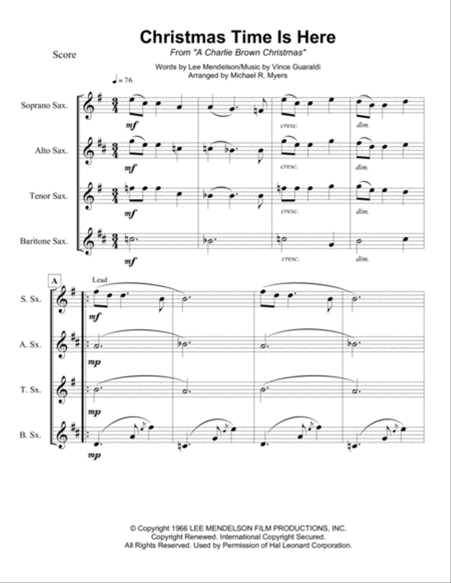 Christmas Time Is Here Woodwind Quartet scores gallery preview page 1