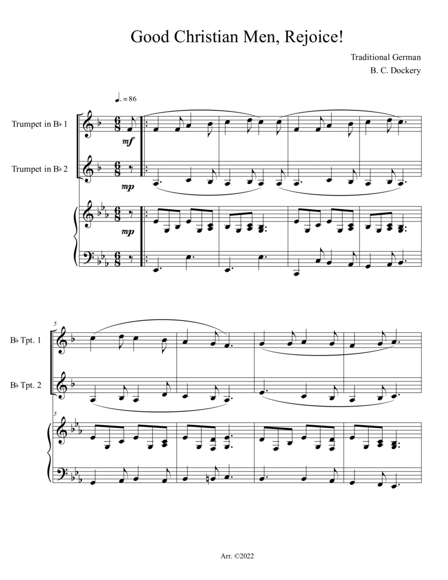 Good Christian Men, Rejoice! (Trumpet Duet with Piano Accompaniment) Trumpet Duet scores gallery preview page 1