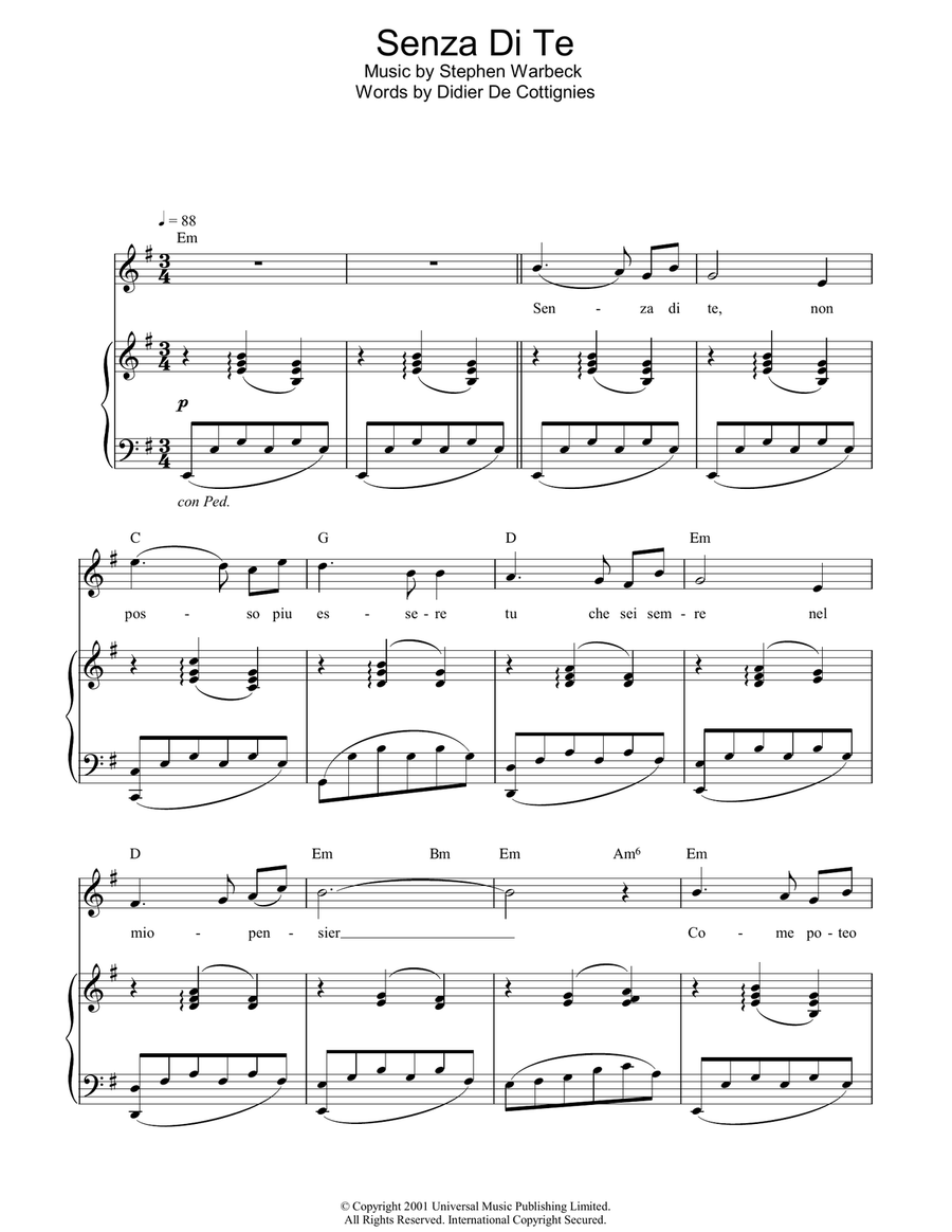 Senza Di Te Piano Solo scores gallery preview page 1