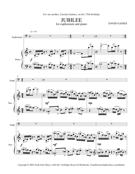 Jubilee for euphonium and piano