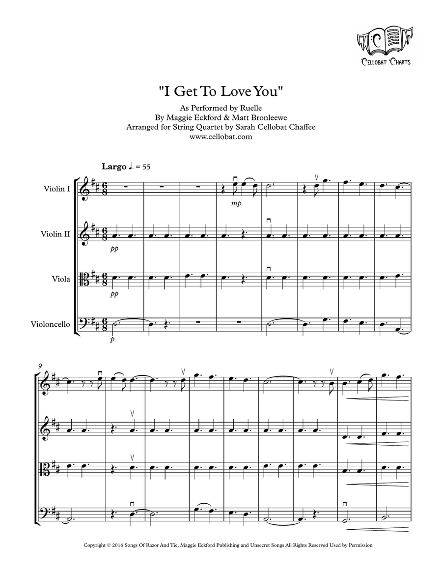 I Get To Love You String Quartet scores gallery preview page 1