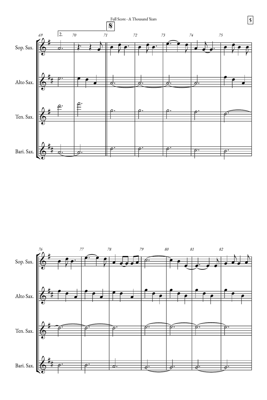 A Thousand Years Saxophone Quartet scores gallery preview page 5
