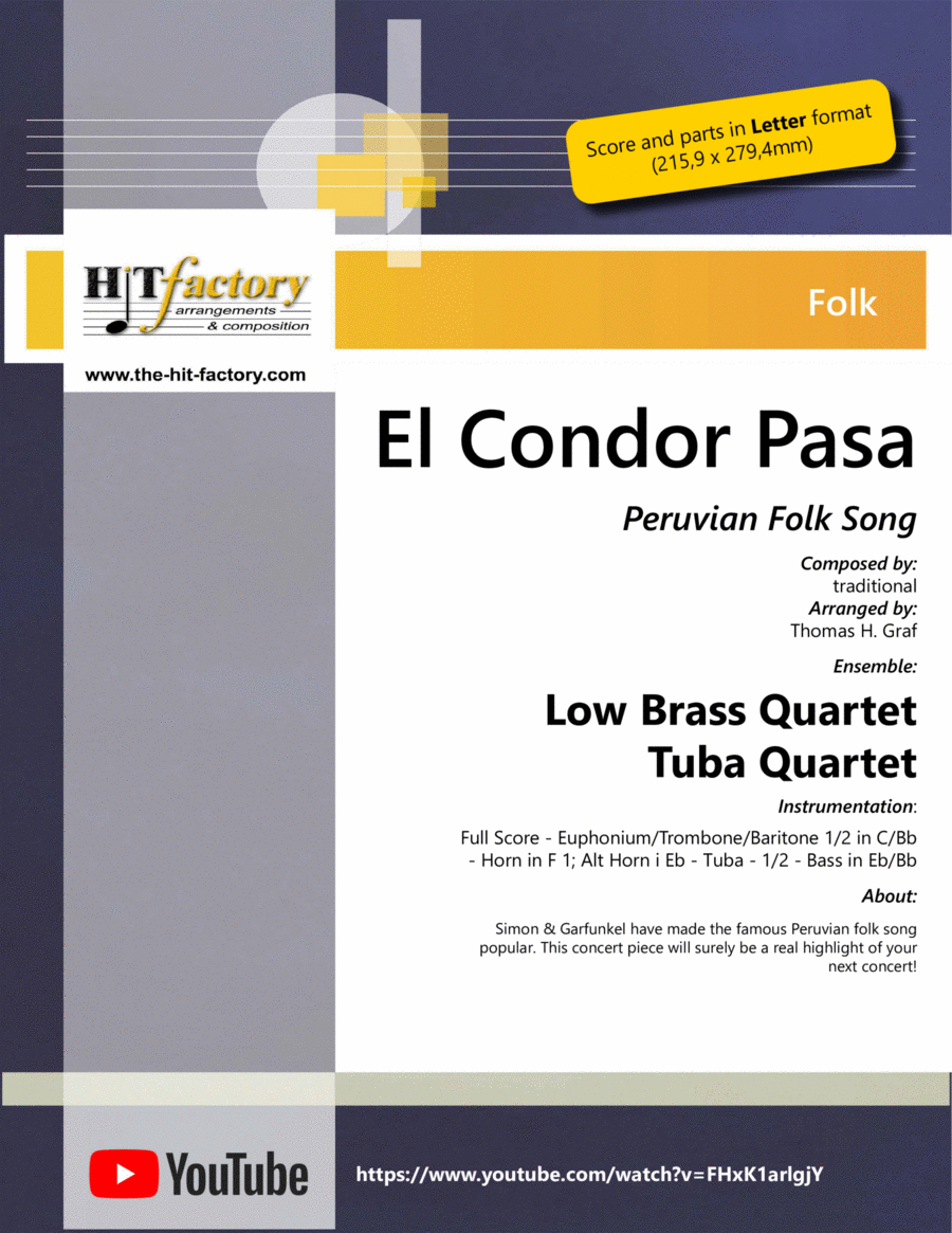 El Condor Pasa - Peruvian Folk Song - Low Brass Quartet Tuba Quartet - Ab Brass Quartet scores gallery preview page 1