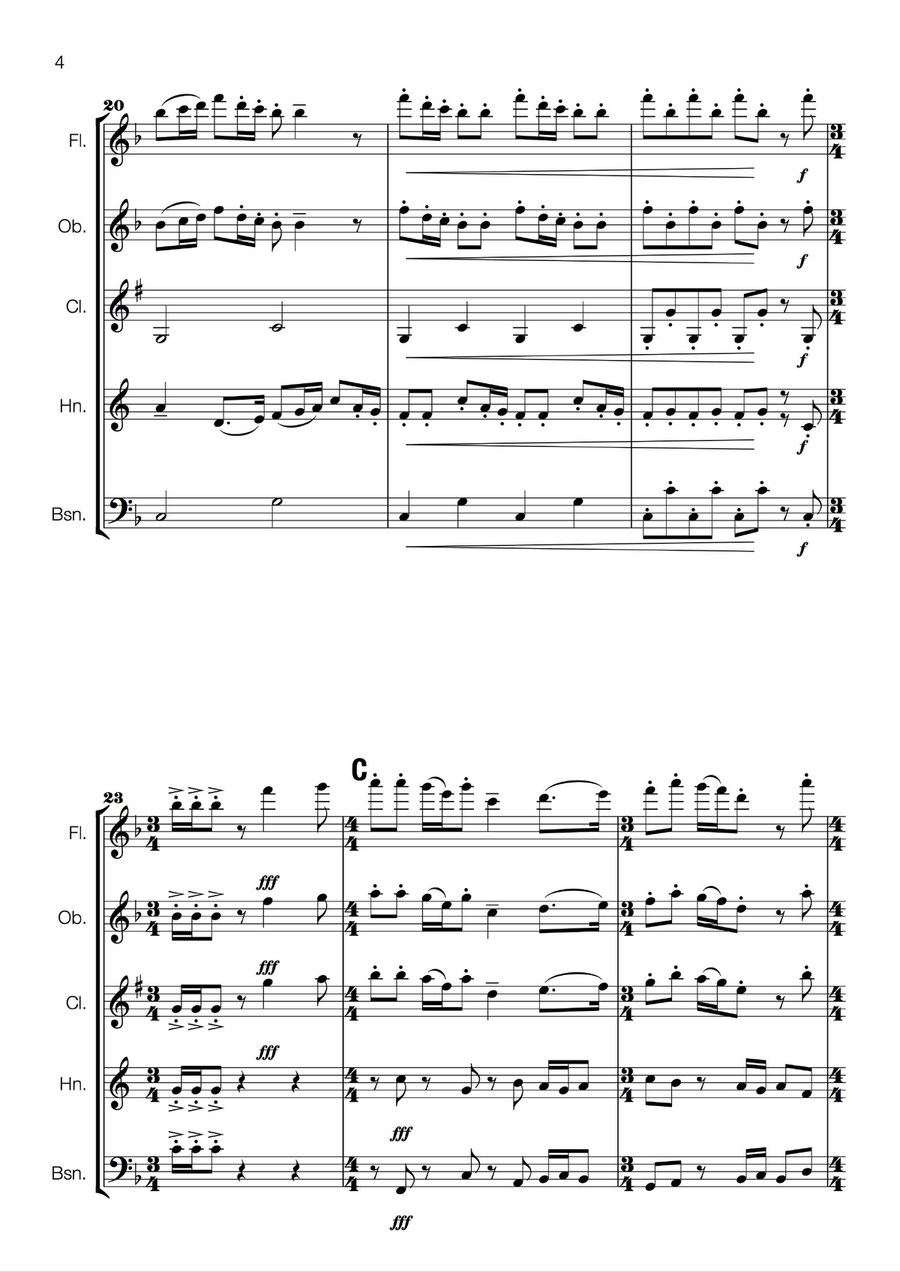 Holst - Second Suite in F for Military Band 3. Song of the Blacksmith (arr. for Wind Quintet) Marching Band scores gallery preview page 5