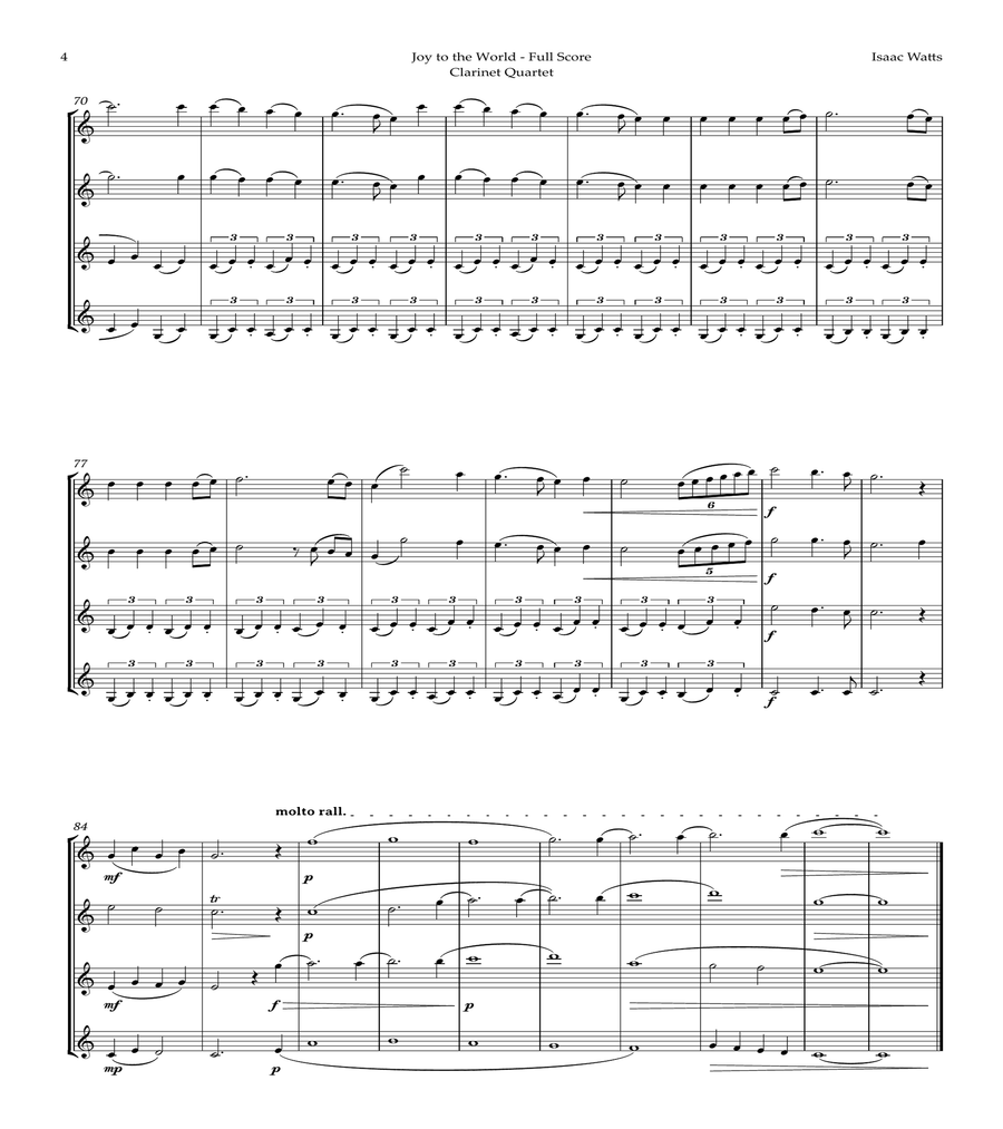 Joy to the World by for Clarinet Quartet image number null