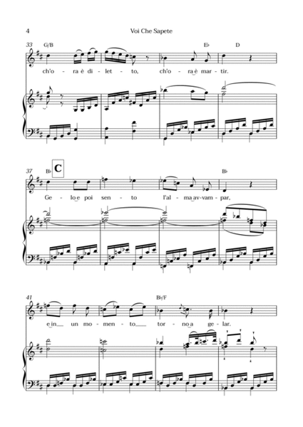 Voi Che Sapete from "The Marriage of Figaro" - Easy Soprano and Piano Aria Duet with Chords in D Maj image number null