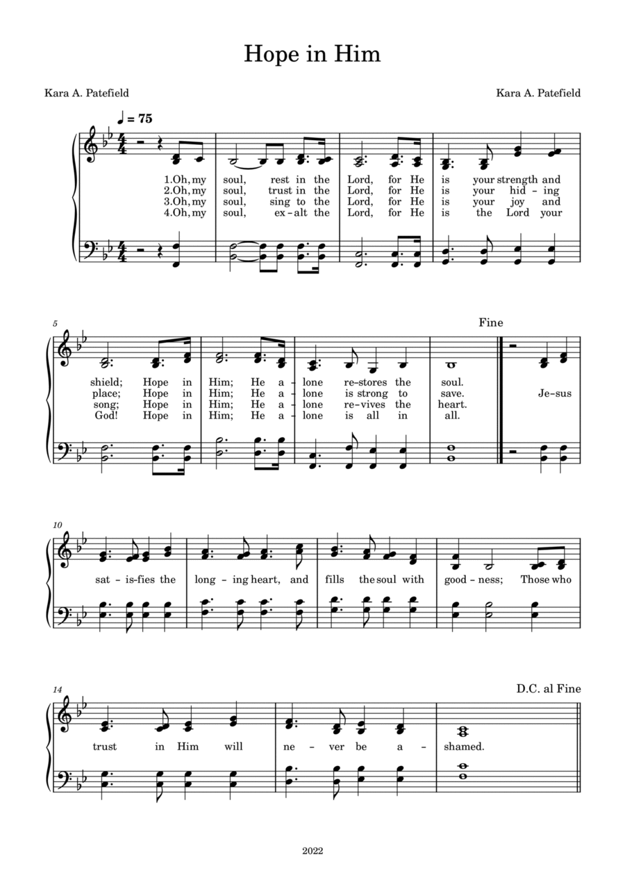 Hope in Him Piano, Vocal, Guitar scores gallery preview page 1