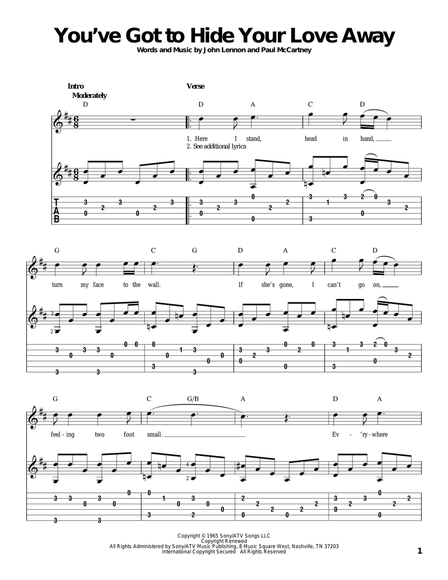 You've Got To Hide Your Love Away Acoustic Guitar scores gallery preview page 1