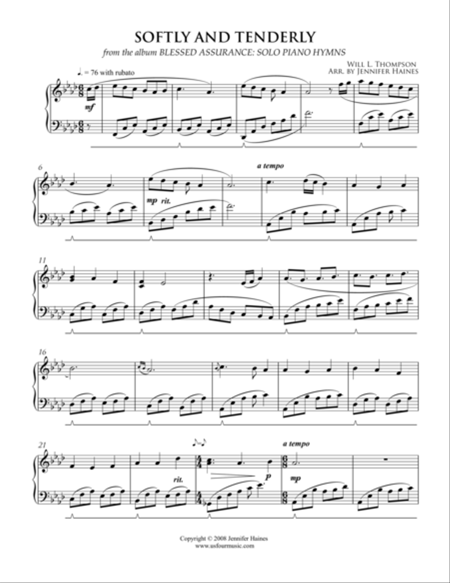 Softly And Tenderly Piano Solo scores gallery preview page 1