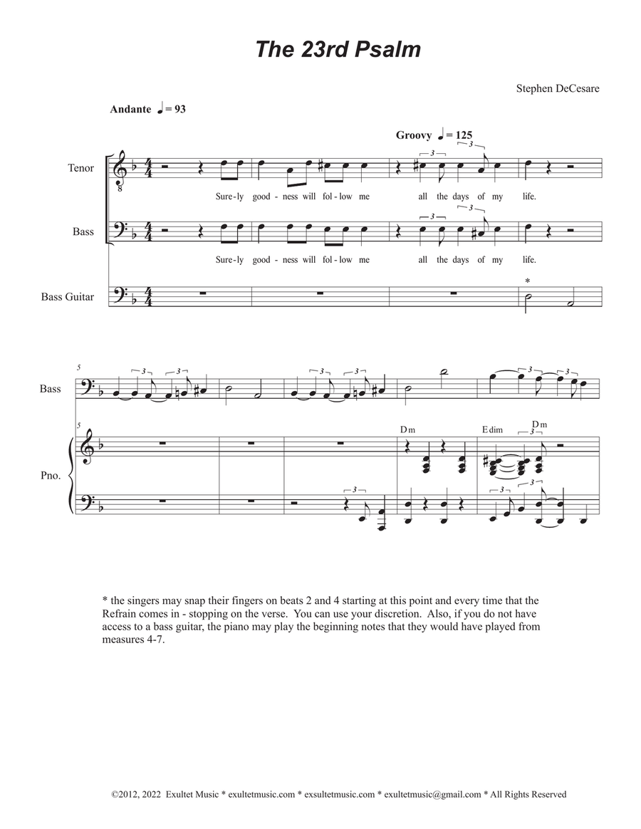The 23rd Psalm (Duet for Tenor and Bass solo) Tenor Voice scores gallery preview page 1