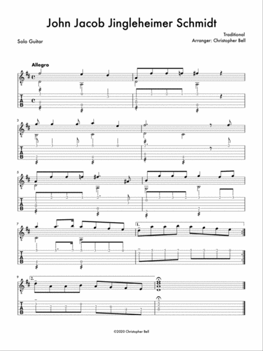 John Jacob Jingleheimer Schmidt (Level 2 Guitar) Guitar Tablature scores gallery preview page 1