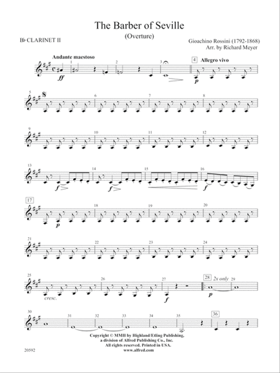 The Barber of Seville (Overture): 2nd B-flat Clarinet Full Orchestra scores gallery preview page 1