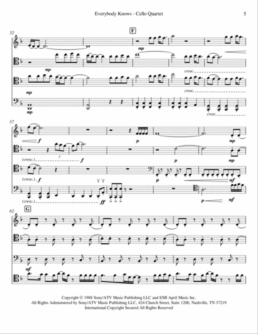 Everybody Knows Cello scores gallery preview page 5