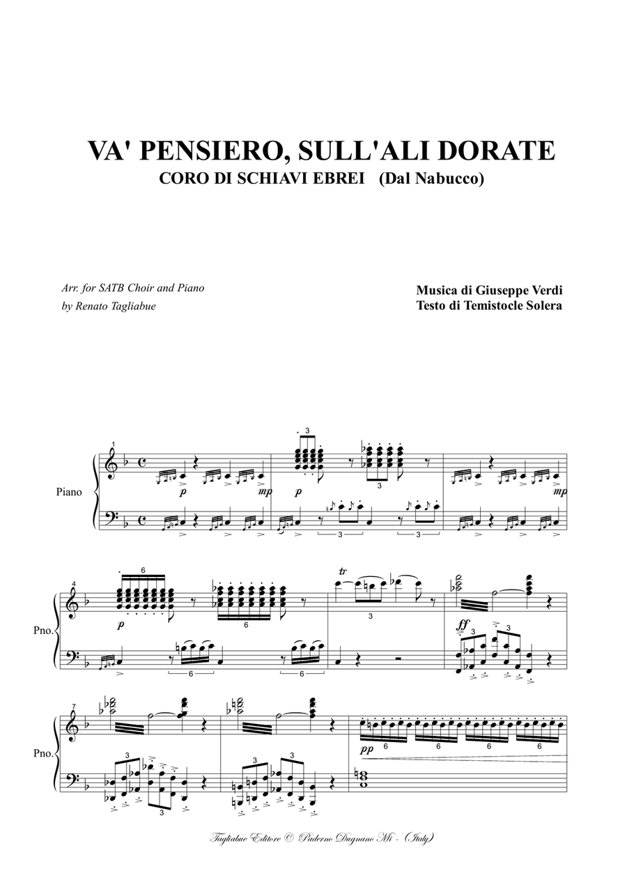 VA' PENSIERO - Verdi - (From Nabucco) - Arr. for SATB Choir and Piano 4-Part scores gallery preview page 2