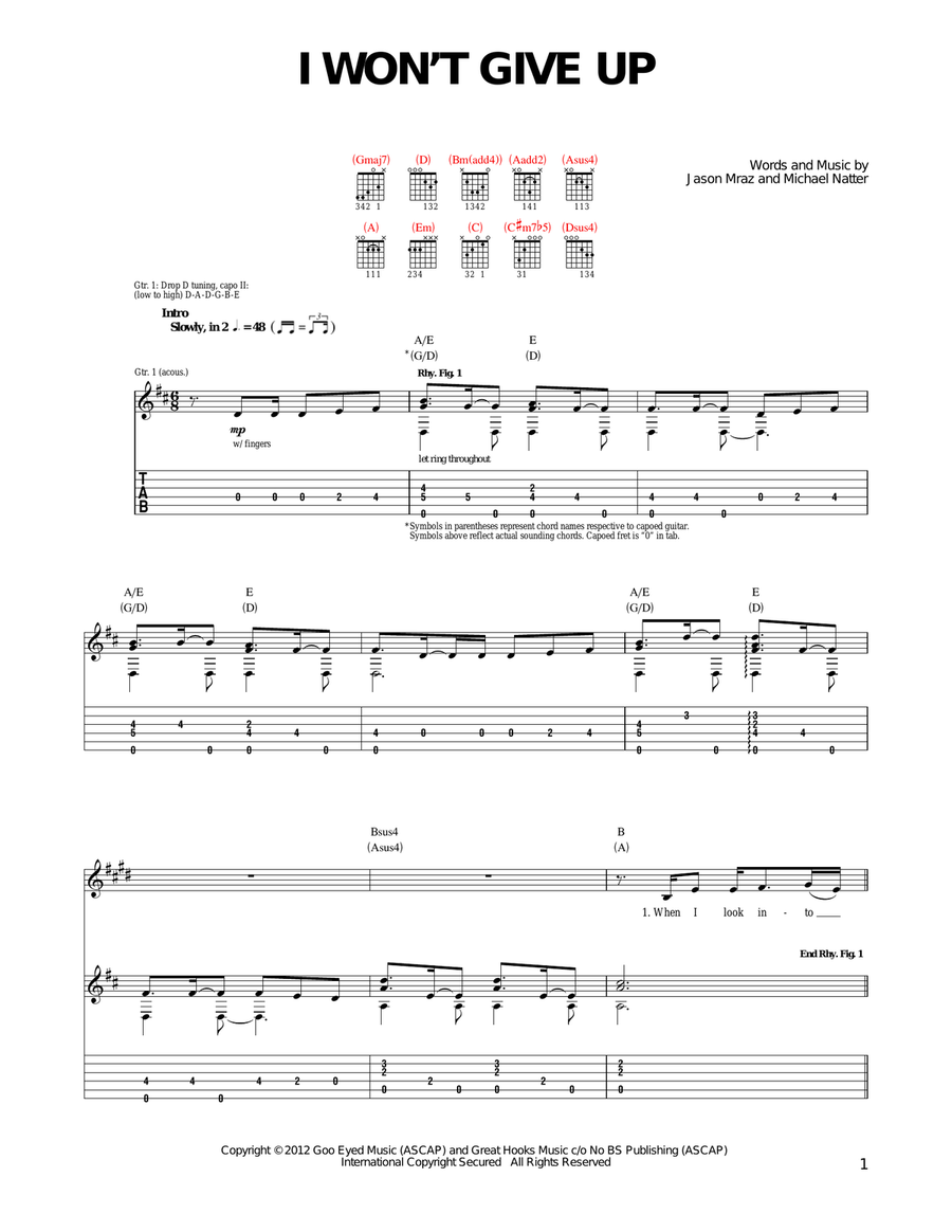 I Won't Give Up Acoustic Guitar scores gallery preview page 1