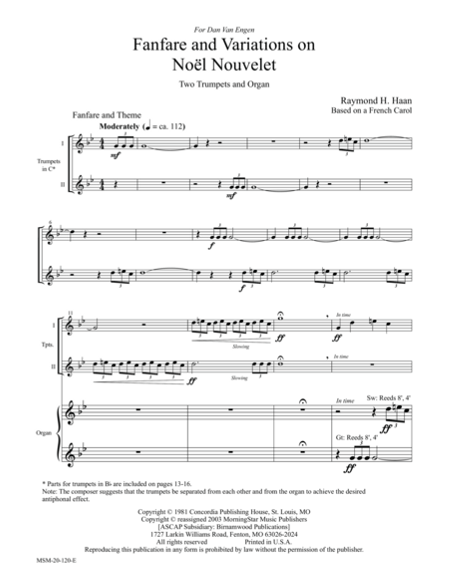 Fanfare and Variations on Noël Nouvelet Trumpet Duet scores gallery preview page 1
