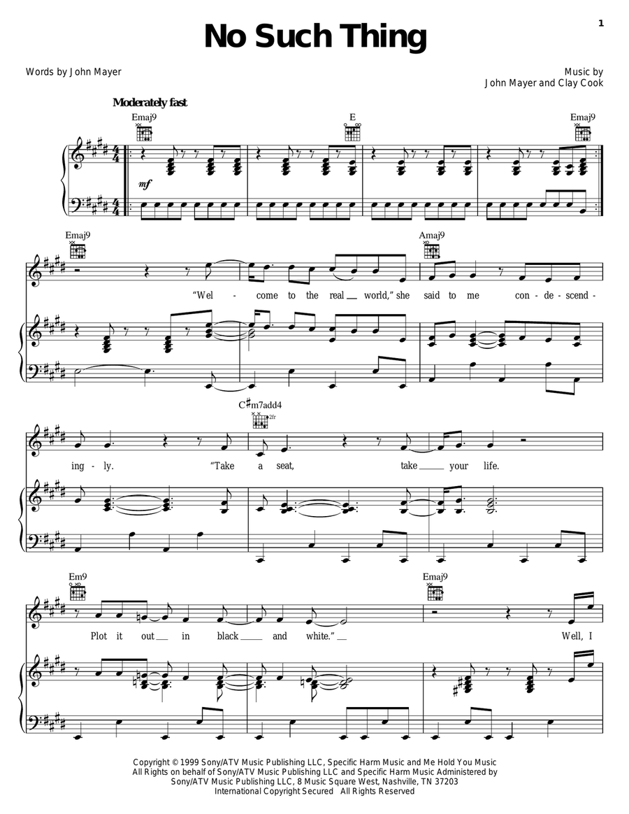 No Such Thing No Such Thing Piano, Vocal, Guitar scores gallery preview page 1