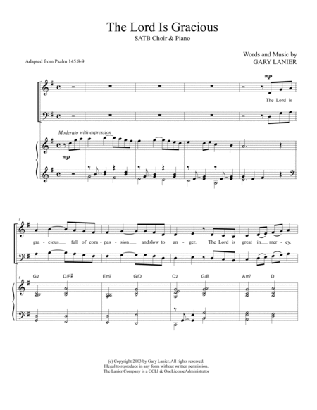 THE LORD IS GRACIOUS, SATB Choir (Includes Score and Choir Parts) image number null