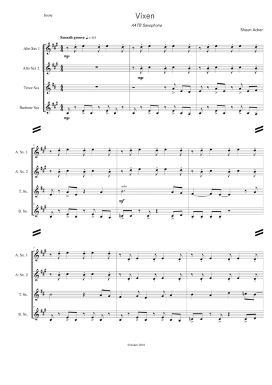 Vixen The Hipster Reindeer Tenor Saxophone scores gallery preview page 2