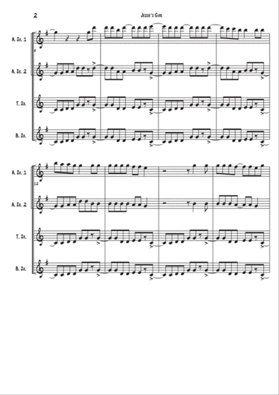 Jessie's Girl Woodwind Quartet scores gallery preview page 2
