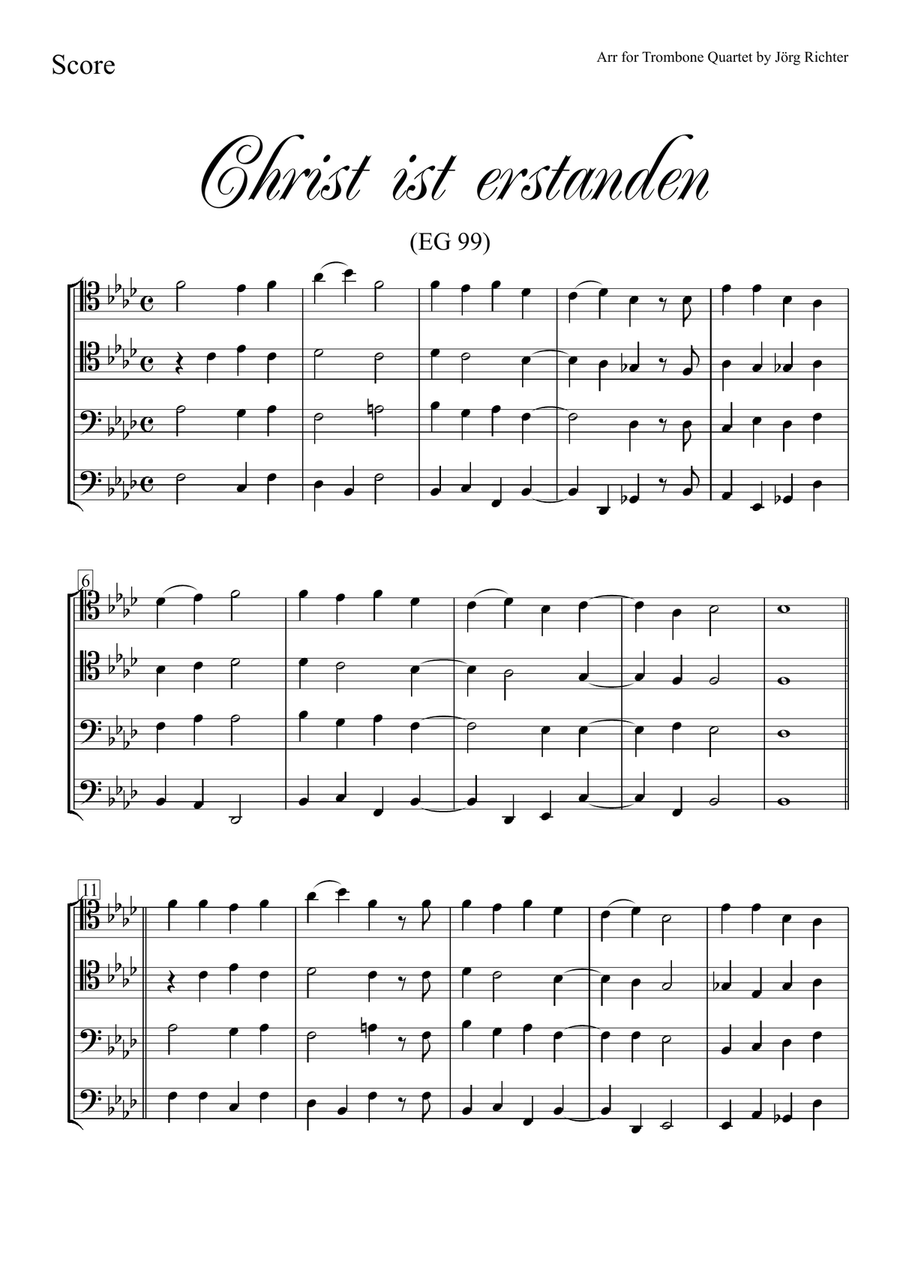 Jesus Christ is risen! (Christ ist erstanden) for Trombone Quartet Brass Quartet scores gallery preview page 2