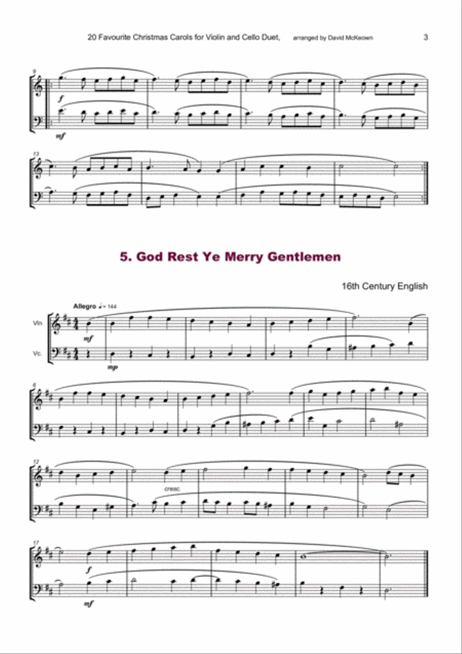 20 Favourite Christmas Carols for Violin and Cello Duet String Duet scores gallery preview page 5