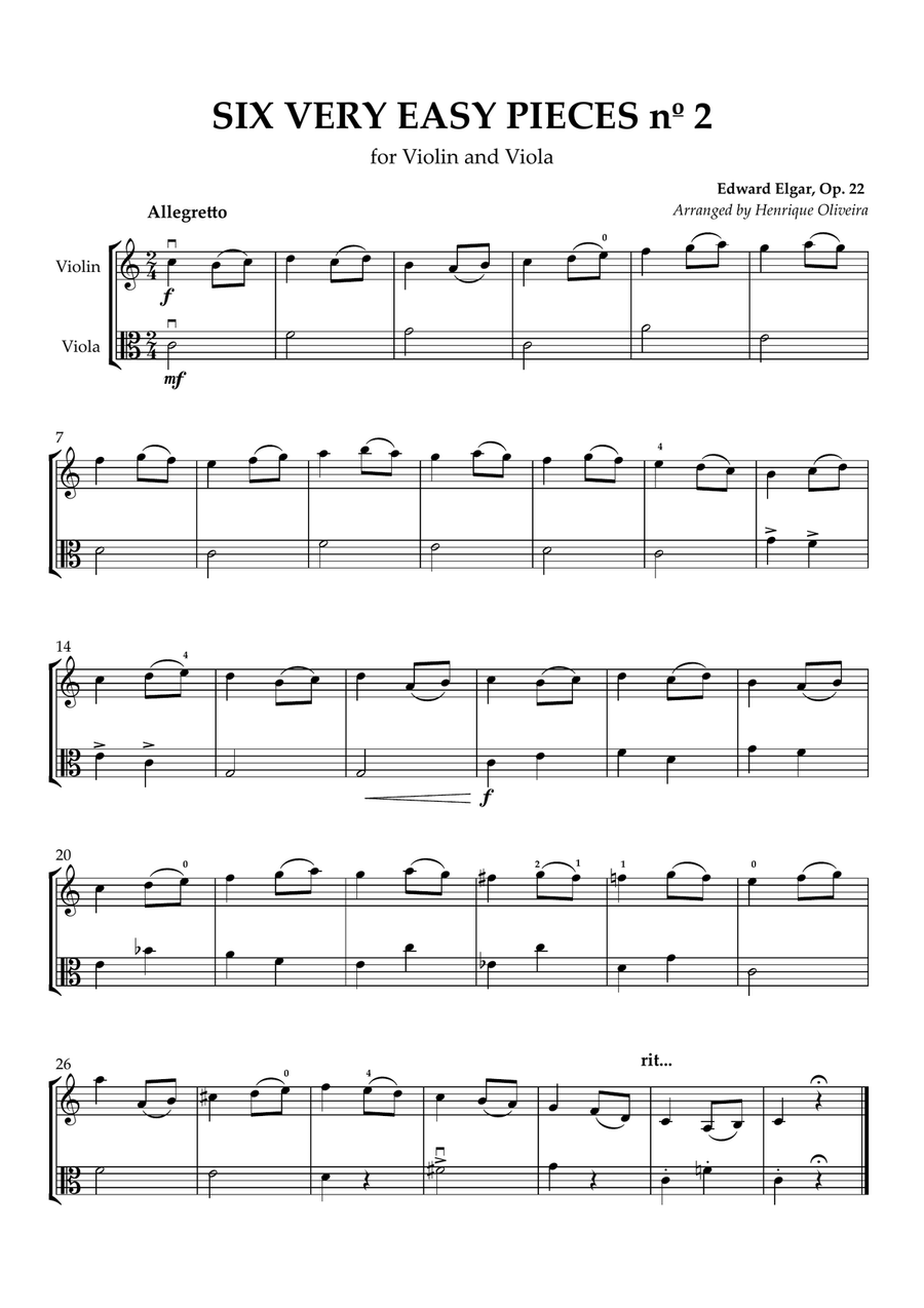 Six Very Easy Pieces nº 2 (Allegretto) - Violin and Viola String Duet scores gallery preview page 1