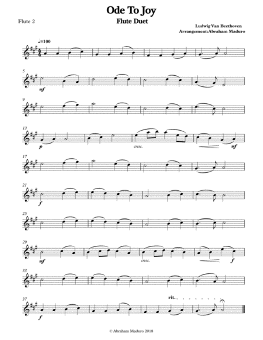 Beethoven`s Ode to Joy Flute Duet-Three Tonalities Included Flute Duet scores gallery preview page 5