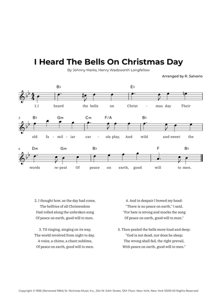 I Heard The Bells On Christmas Day (Key of B-Flat Major) image number null