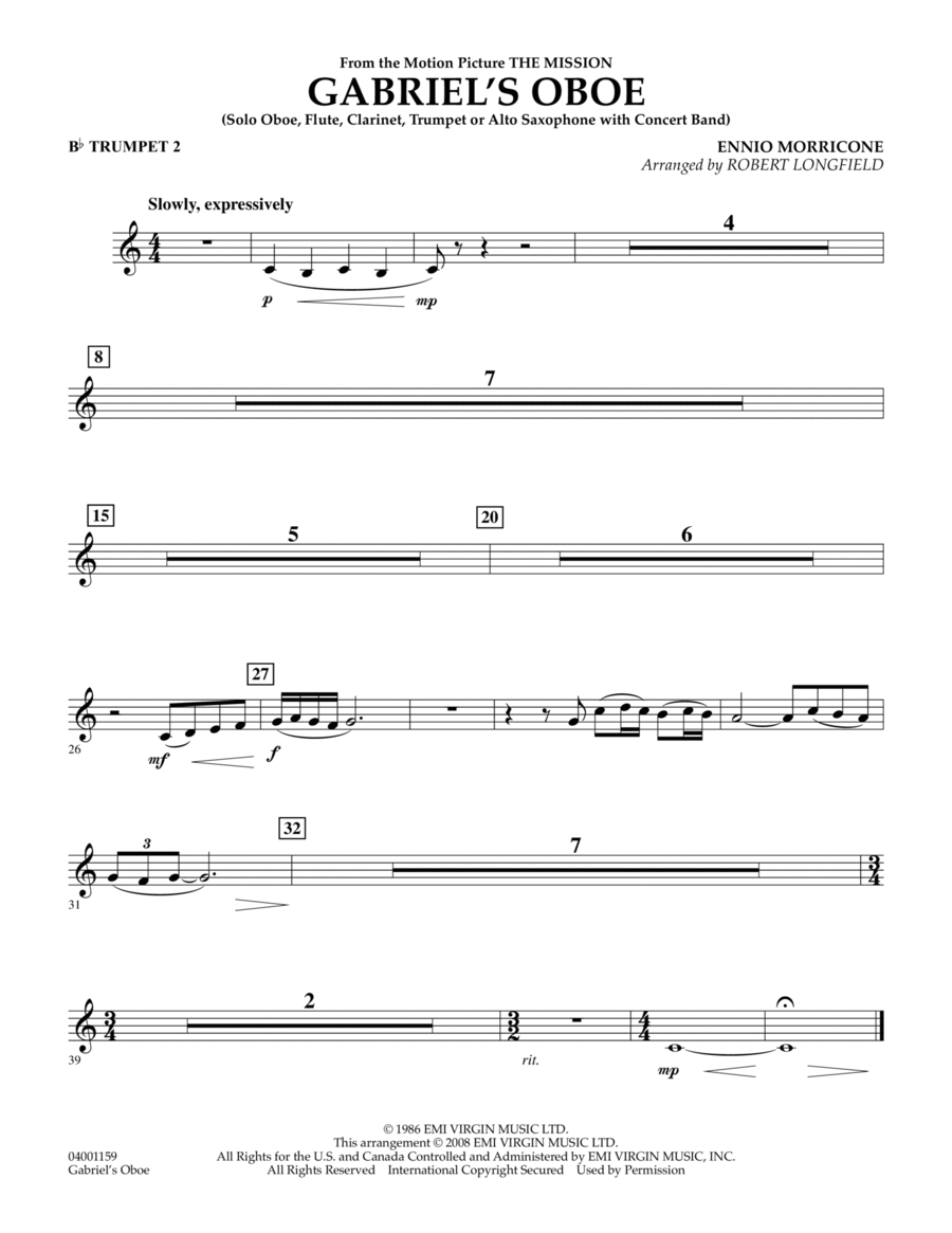 Gabriel's Oboe (from The Mission) - Bb Trumpet 2 Part scores gallery preview page 1