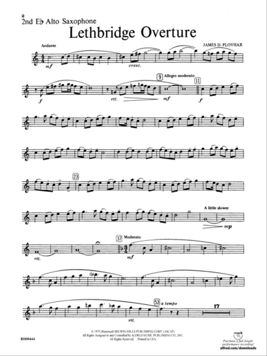 Lethbridge Overture: 2nd E-flat Alto Saxophone Concert Band scores gallery preview page 1
