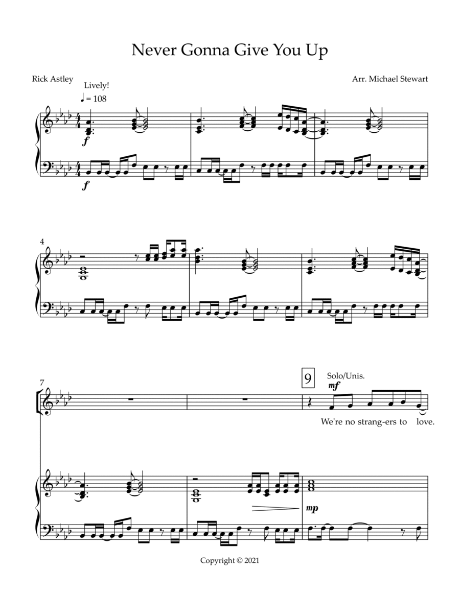 Never Gonna Give You Up SSA scores gallery preview page 1