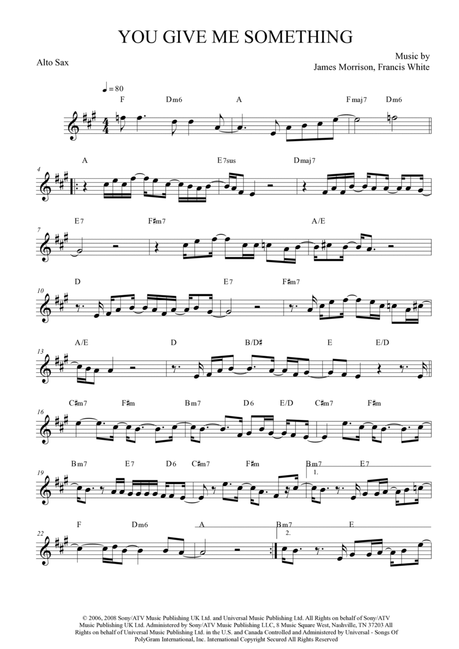 You Give Me Something Alto Saxophone scores gallery preview page 1