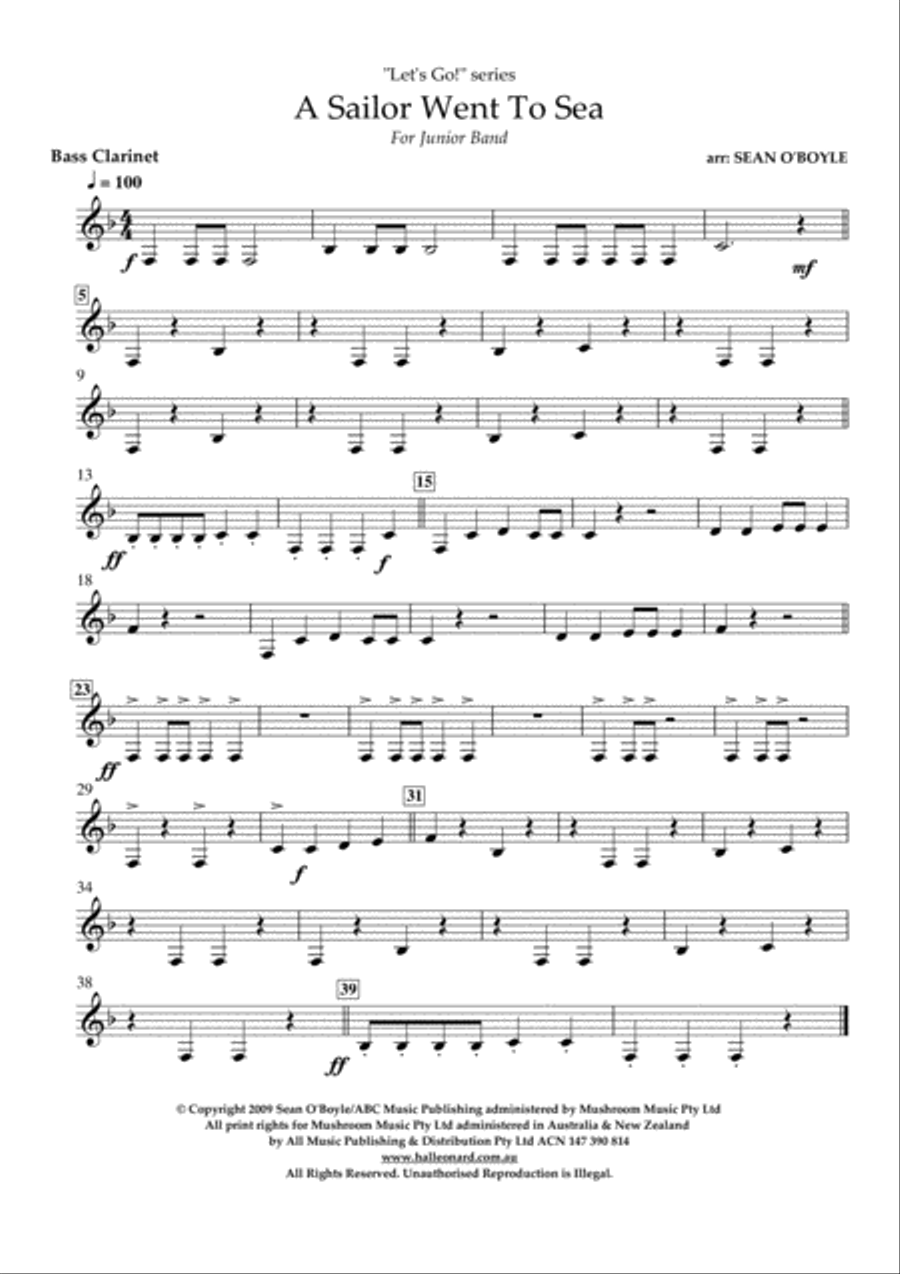 A Sailor Went To Sea - Bass Clarinet Concert Band scores gallery preview page 1