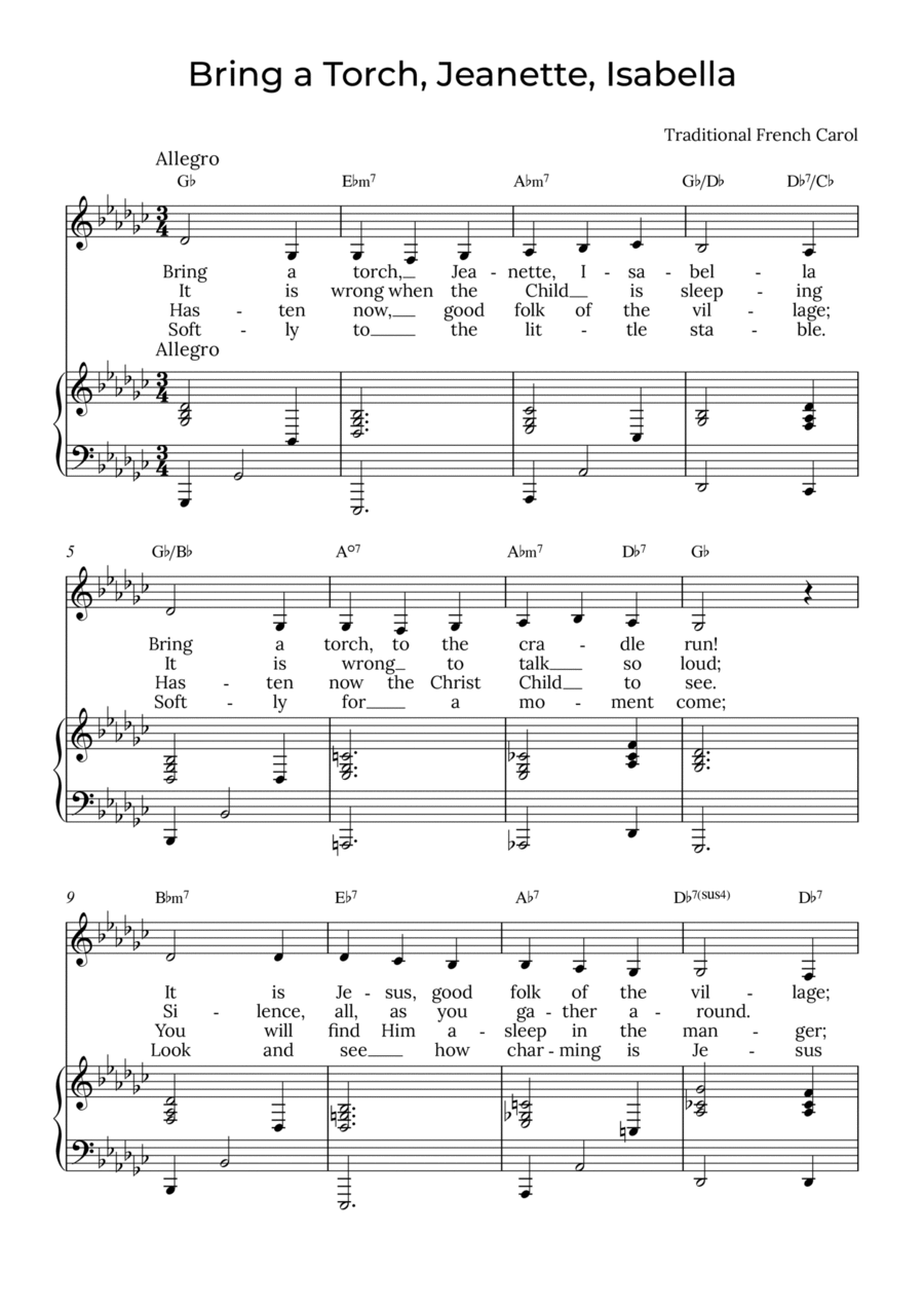 Bring a Torch, Isabella - Alto with chords in Gb, Jeanette Alto Voice scores gallery preview page 1