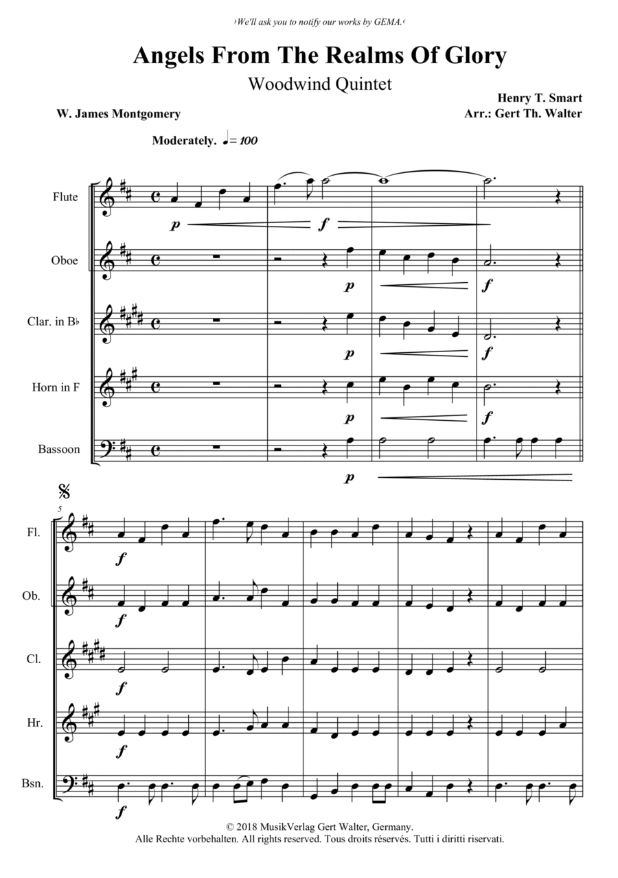 Angels From The Realms Of Glory Woodwind Quintet scores gallery preview page 1