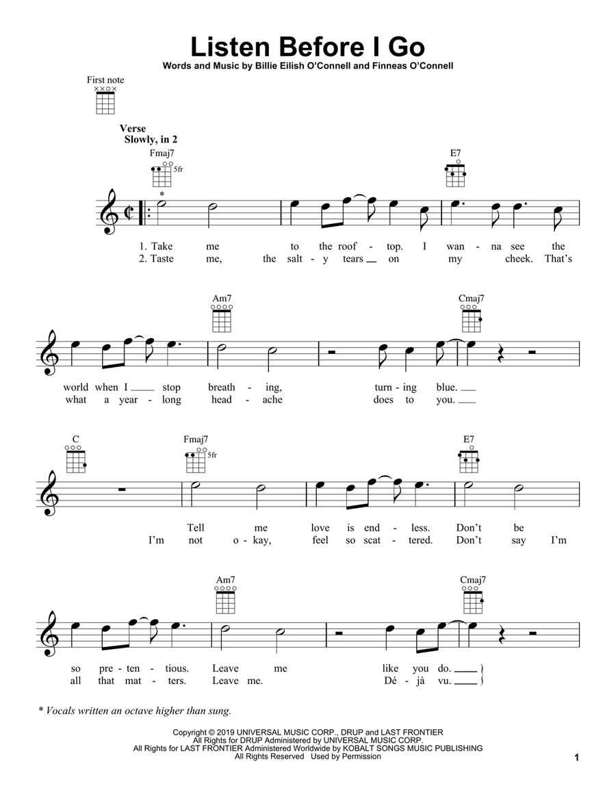 listen before i go Ukulele scores gallery preview page 1